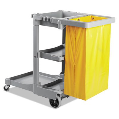 CART JANITOR 3SHELF W/TRASH CONTAINER 22WX44DX38 - Janitorial Carts & Caddies